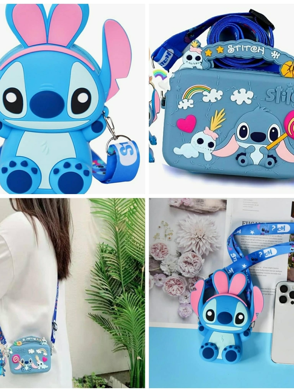 Cute Blue Stitch Kids Crossbody Bag with Adjustable Strap